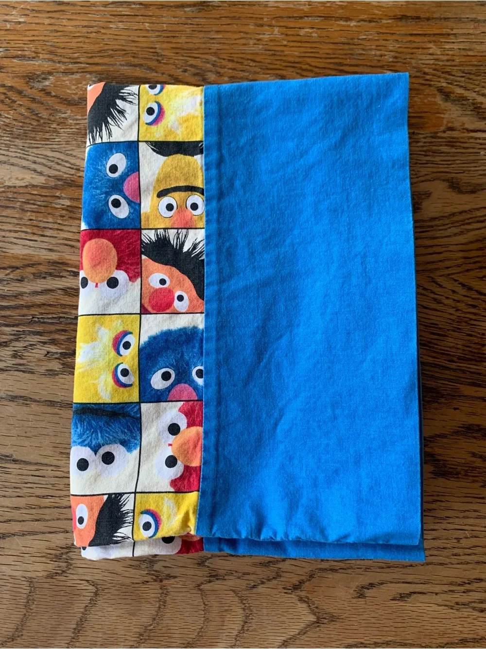 Colorful Sesame Street Character Pillowcase - Blue, Yellow, Red Grid Handmade
